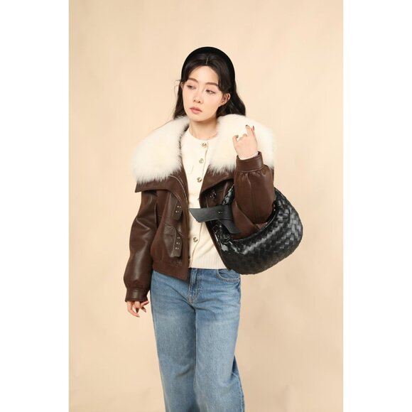 Leather Woven Knot Clutch Dumpling Hobo Top Handle Bag for Women with Elegant Ha - Picture 7 of 7